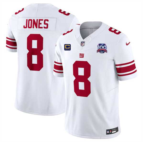 Men & Women & Youth New York Giants #8 Daniel Jones White 2024 F.U.S.E. With 4-Star C Patch And 100TH Season Patch Vapor Untouchable Limited Stitched Jersey->new york giants->NFL Jersey